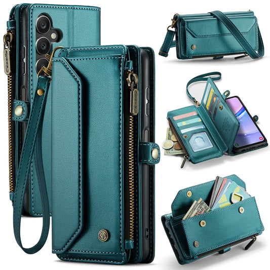 For Samsung Galaxy A16 5G / A16 4G Case CASEME C36 Series  Zipper Wallet Leather Phone Cover with Straps - Green