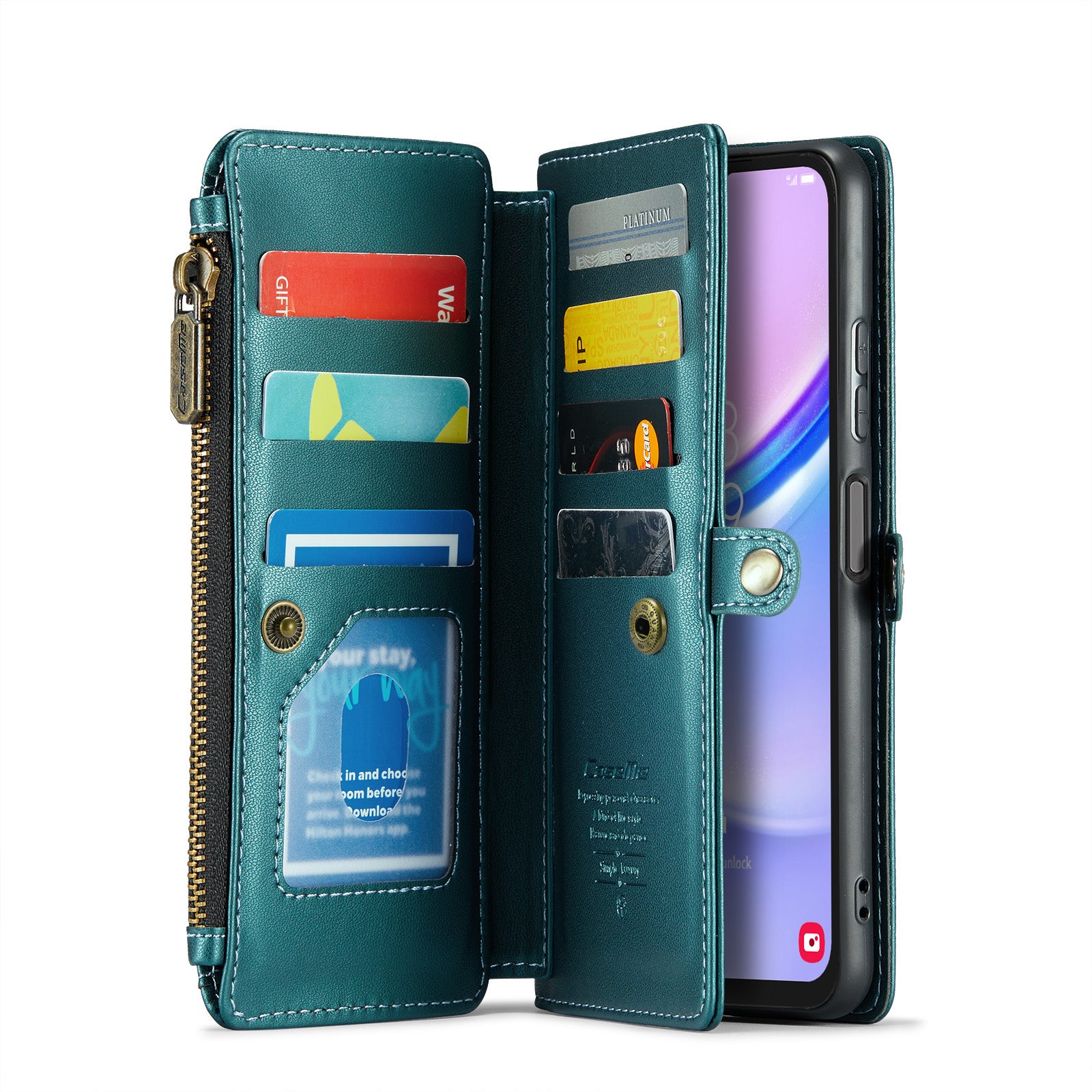 For Samsung Galaxy A16 5G / A16 4G Case CASEME C36 Series  Zipper Wallet Leather Phone Cover with Straps - Green