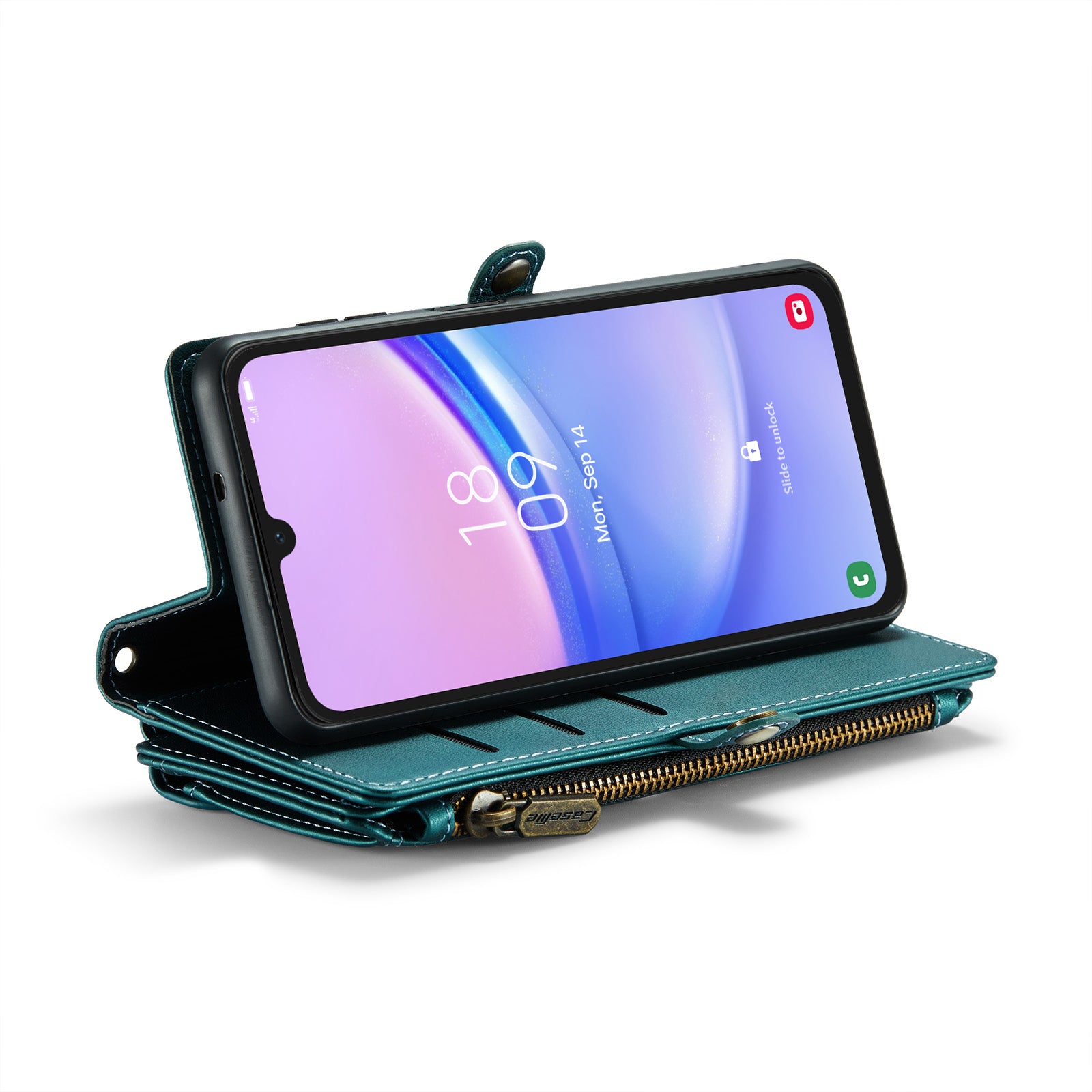 For Samsung Galaxy A16 5G / A16 4G Case CASEME C36 Series  Zipper Wallet Leather Phone Cover with Straps - Green