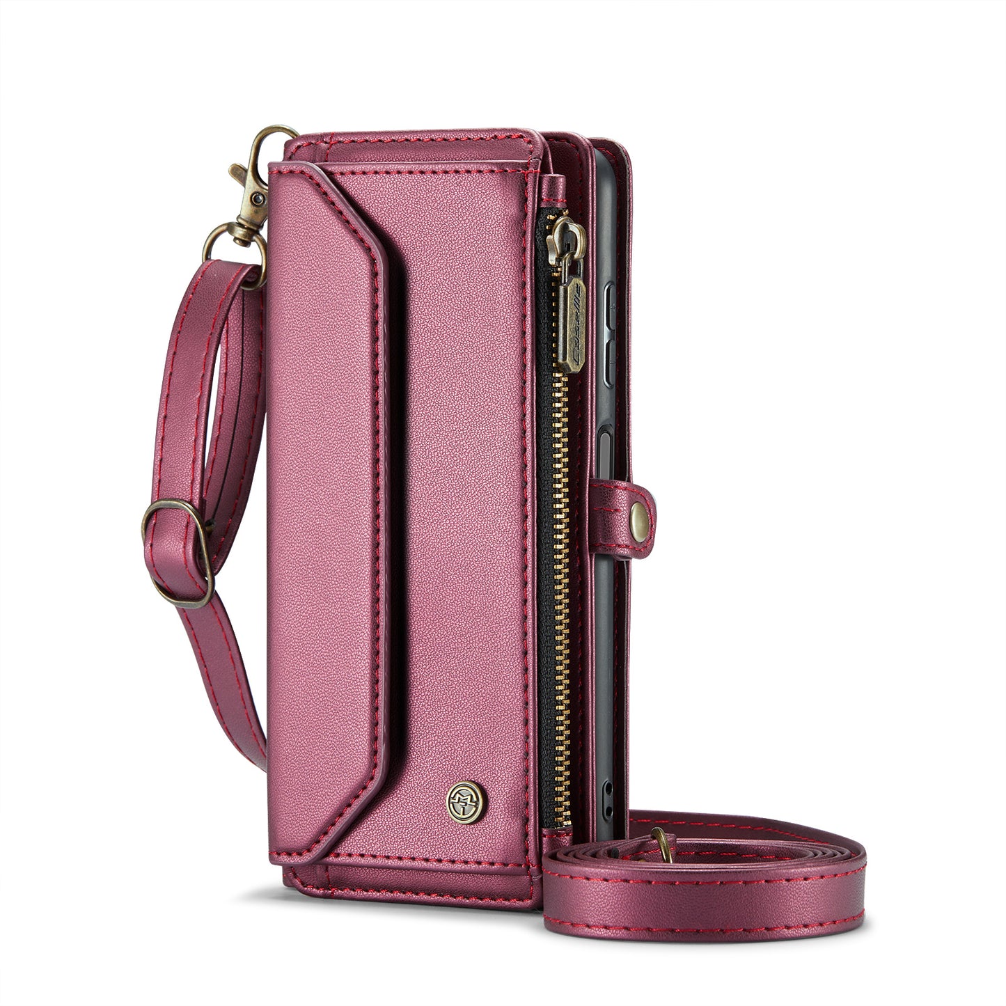 For Samsung Galaxy A16 5G / A16 4G Case CASEME C36 Series  Zipper Wallet Leather Phone Cover with Straps - Red