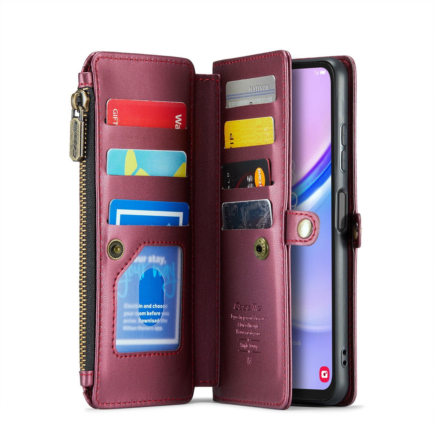 For Samsung Galaxy A16 5G / A16 4G Case CASEME C36 Series  Zipper Wallet Leather Phone Cover with Straps - Red
