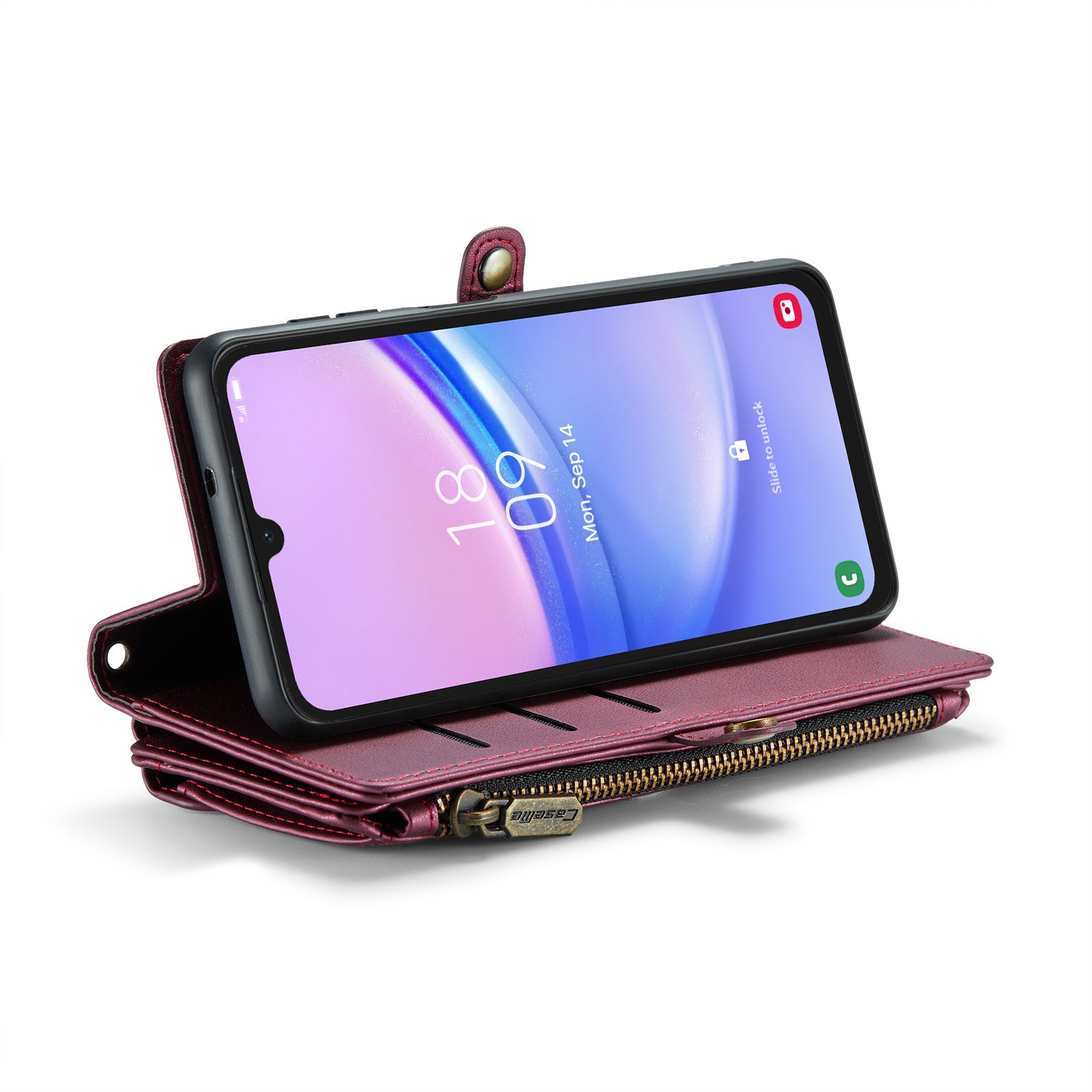 For Samsung Galaxy A16 5G / A16 4G Case CASEME C36 Series  Zipper Wallet Leather Phone Cover with Straps - Red