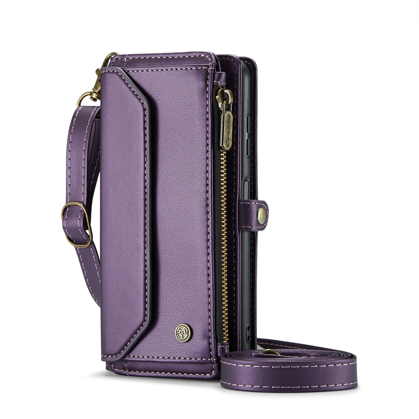 For Samsung Galaxy A16 5G / A16 4G Case CASEME C36 Series  Zipper Wallet Leather Phone Cover with Straps - Purple