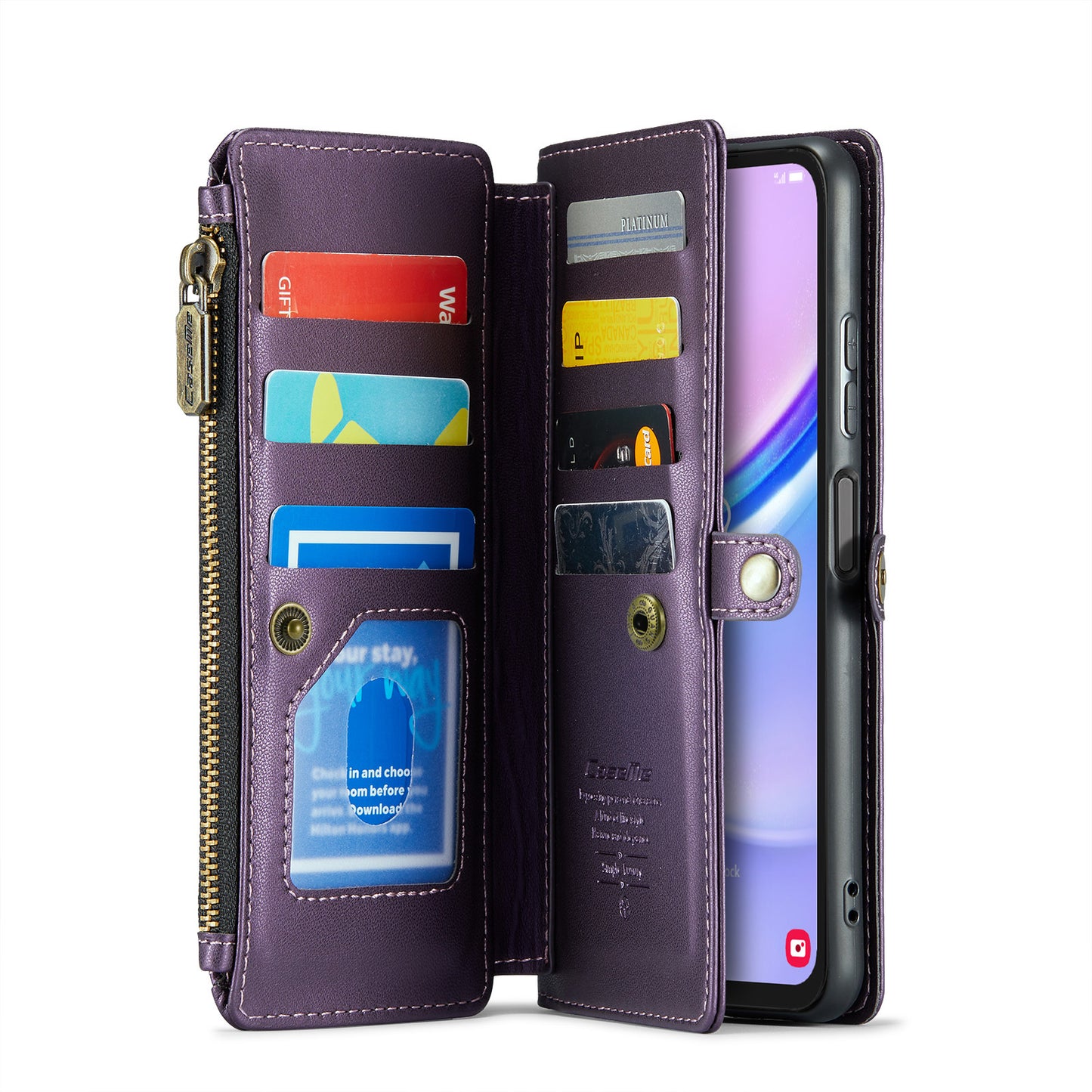 For Samsung Galaxy A16 5G / A16 4G Case CASEME C36 Series  Zipper Wallet Leather Phone Cover with Straps - Purple