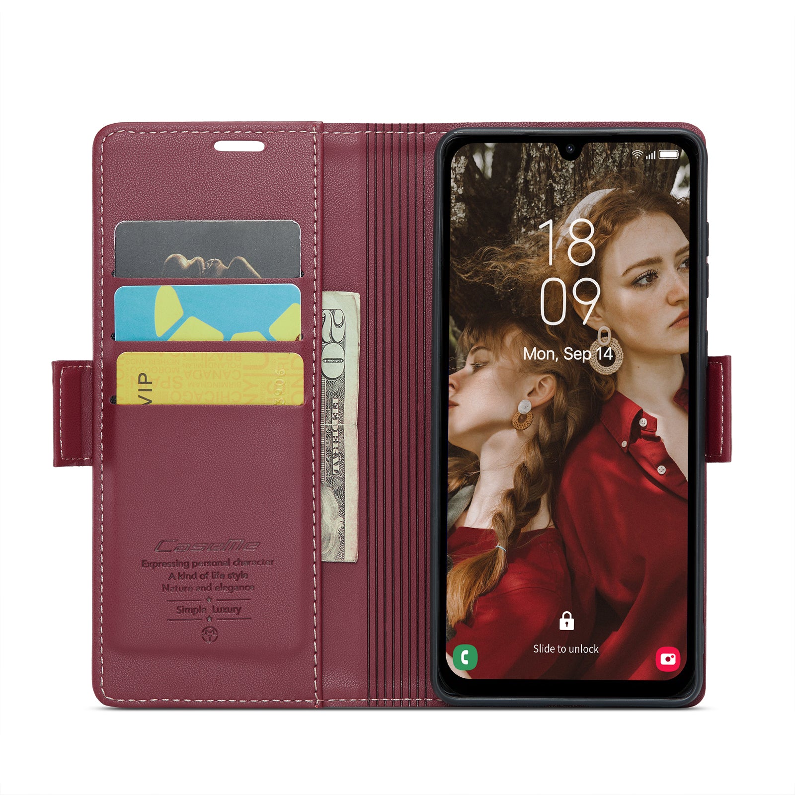 For Samsung Galaxy A16 5G / A16 4G Case CASEME 023 Series RFID Blocking Glossy Stand Phone Cover - Red