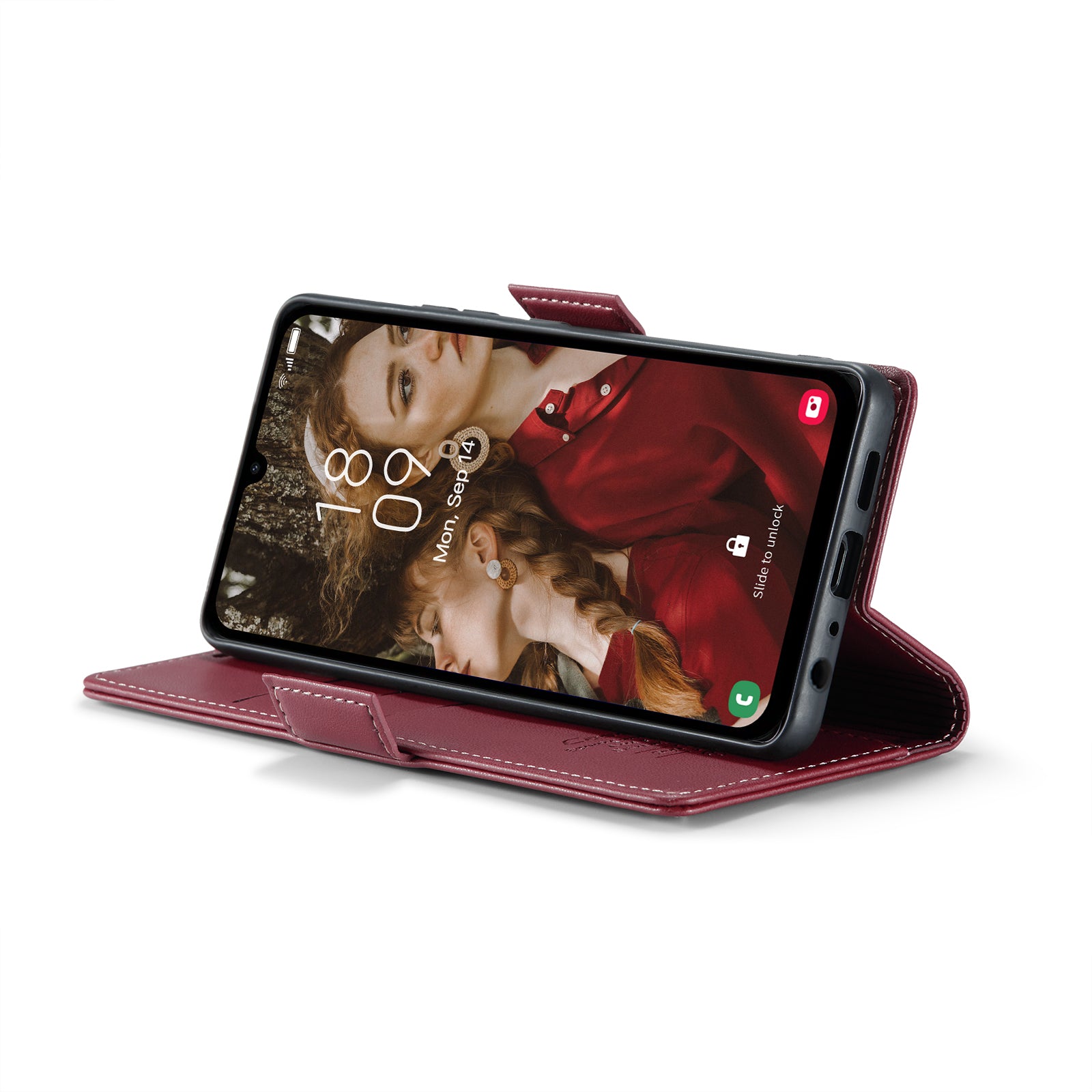 For Samsung Galaxy A16 5G / A16 4G Case CASEME 023 Series RFID Blocking Glossy Stand Phone Cover - Red