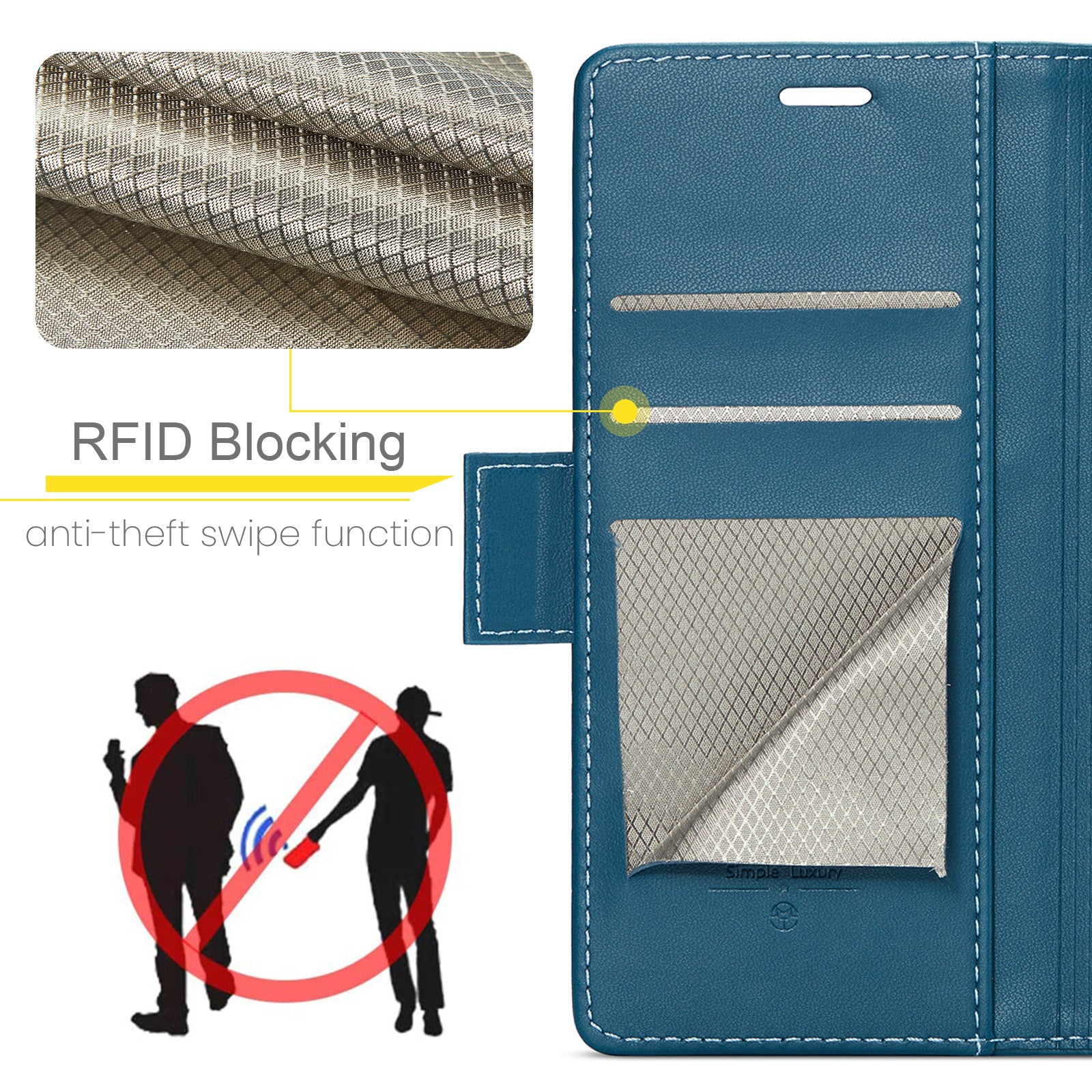 For Samsung Galaxy A16 5G / A16 4G Case CASEME 023 Series RFID Blocking Glossy Stand Phone Cover - Blue
