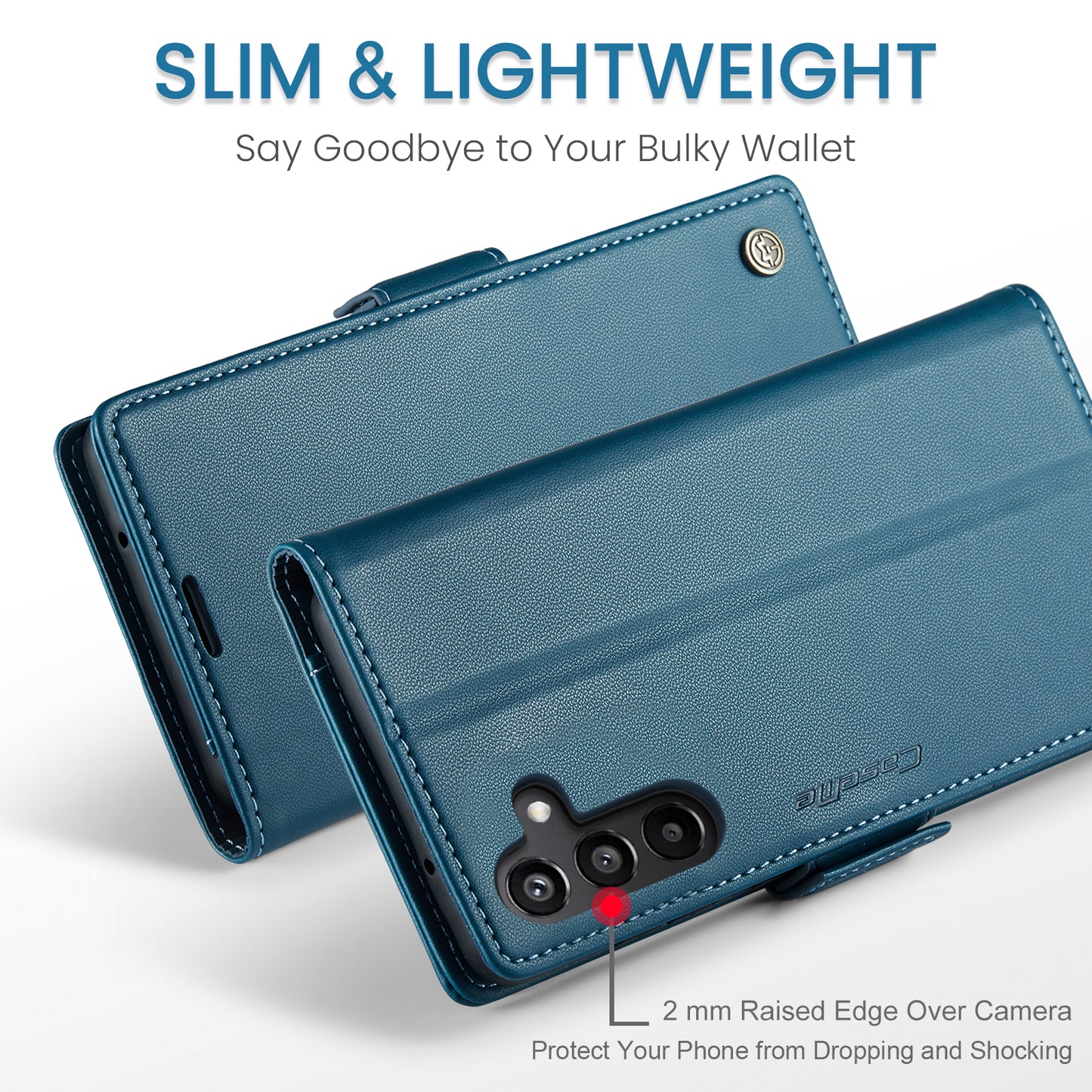 For Samsung Galaxy A16 5G / A16 4G Case CASEME 023 Series RFID Blocking Glossy Stand Phone Cover - Blue