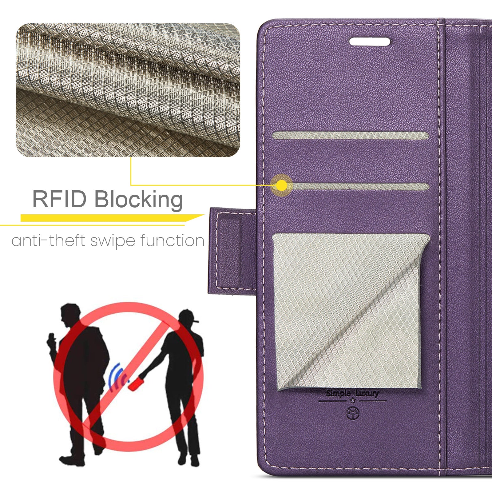 For Samsung Galaxy A16 5G / A16 4G Case CASEME 023 Series RFID Blocking Glossy Stand Phone Cover - Purple