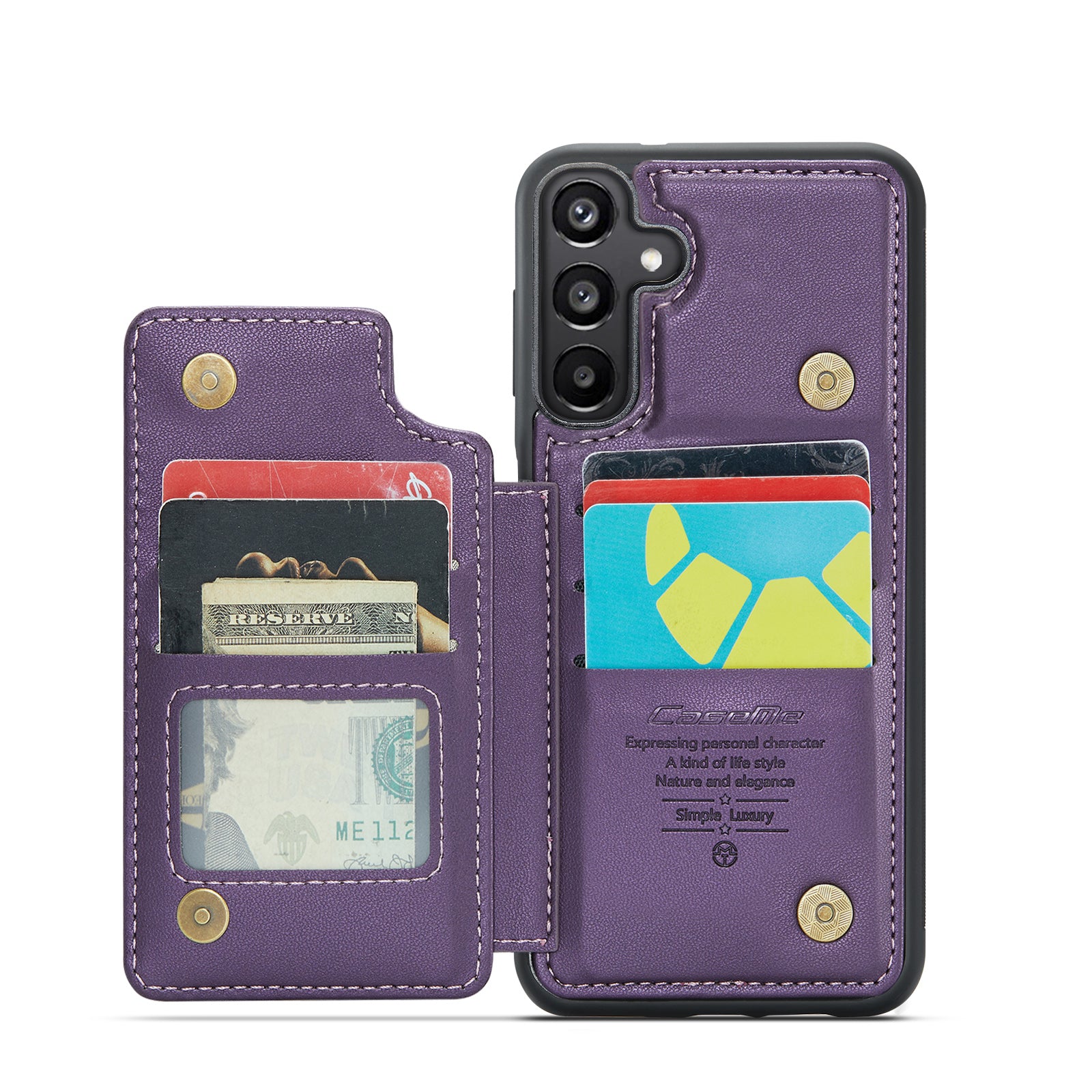 For Samsung Galaxy A16 5G / A16 4G Case CASEME C22 Series  Leather+TPU Cover RFID Blocking 5 Card Slots - Purple