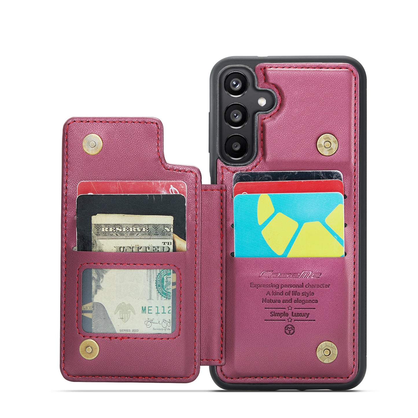 For Samsung Galaxy A16 5G / A16 4G Case CASEME C22 Series  Leather+TPU Cover RFID Blocking 5 Card Slots - Red