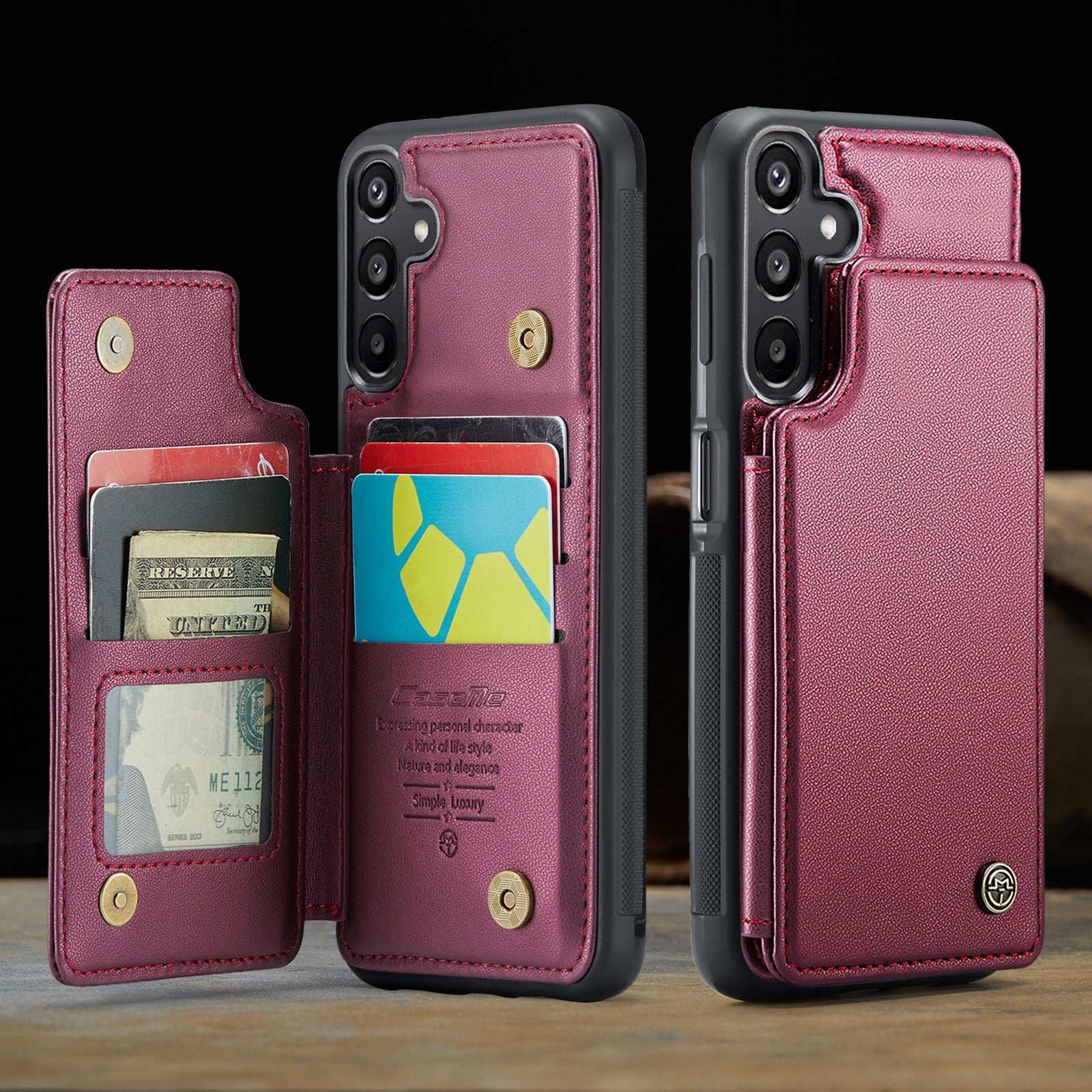 For Samsung Galaxy A16 5G / A16 4G Case CASEME C22 Series  Leather+TPU Cover RFID Blocking 5 Card Slots - Red