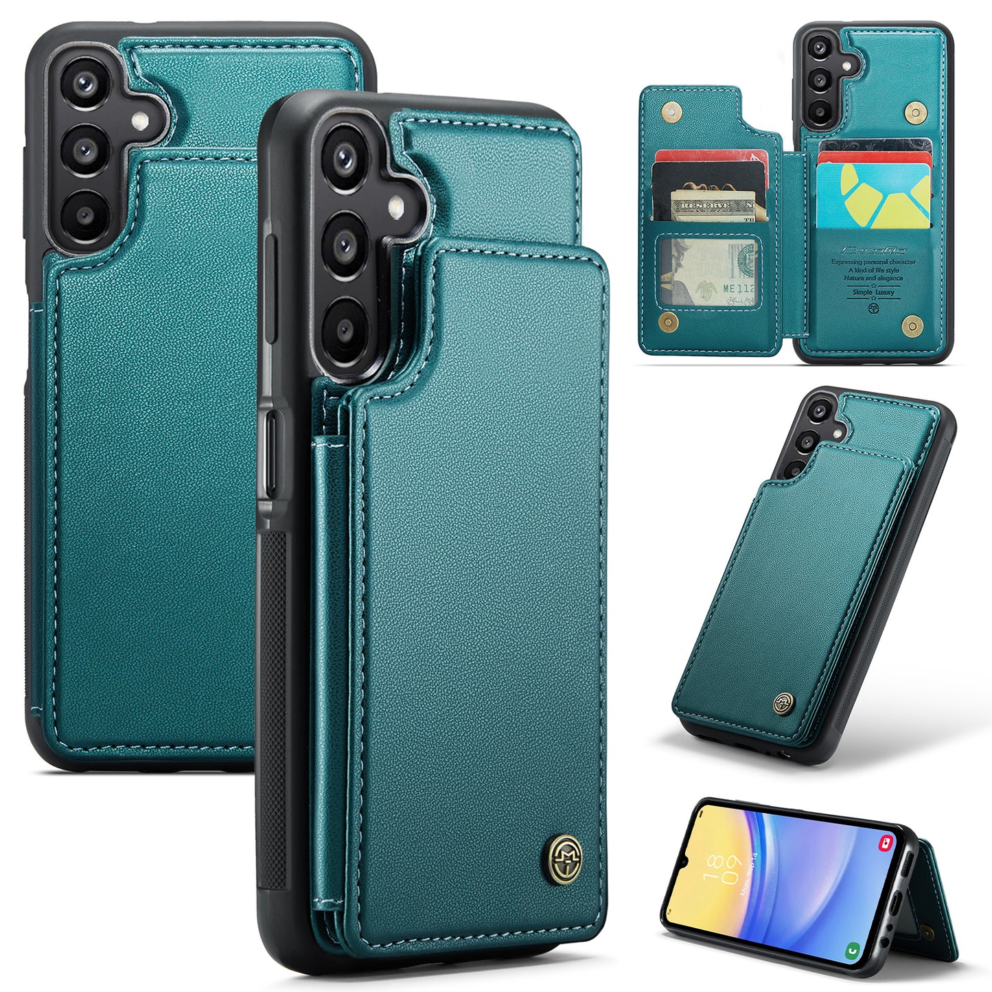 For Samsung Galaxy A16 5G / A16 4G Case CASEME C22 Series  Leather+TPU Cover RFID Blocking 5 Card Slots - Green