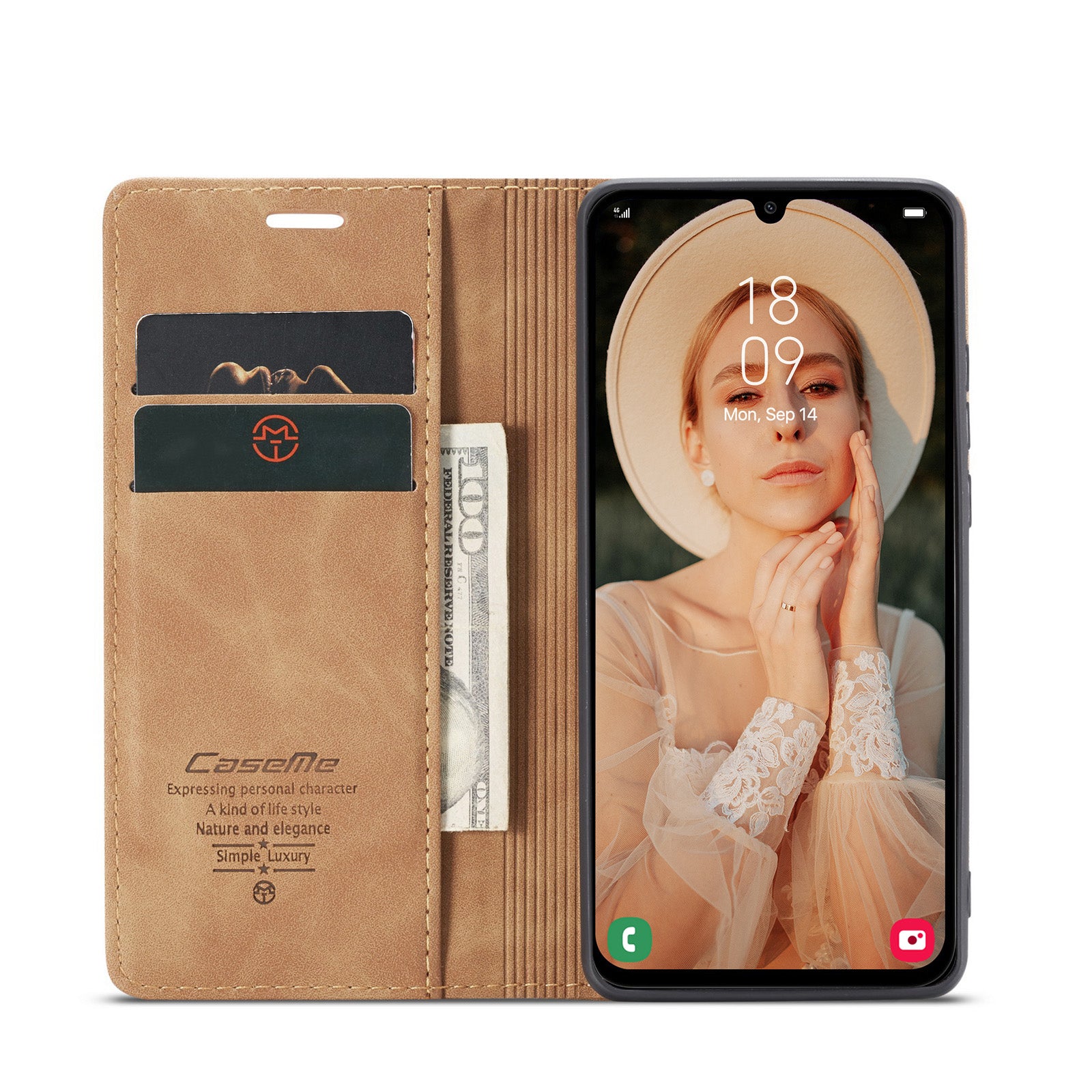 For Samsung Galaxy A16 5G / A16 4G Case CASEME 013 Series Card Holder Stand Leather Phone Cover - Brown