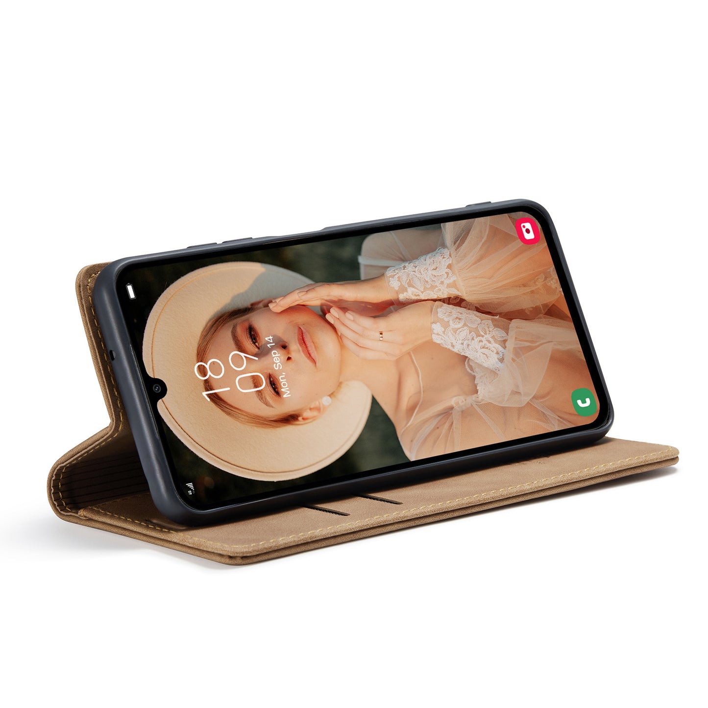 For Samsung Galaxy A16 5G / A16 4G Case CASEME 013 Series Card Holder Stand Leather Phone Cover - Brown