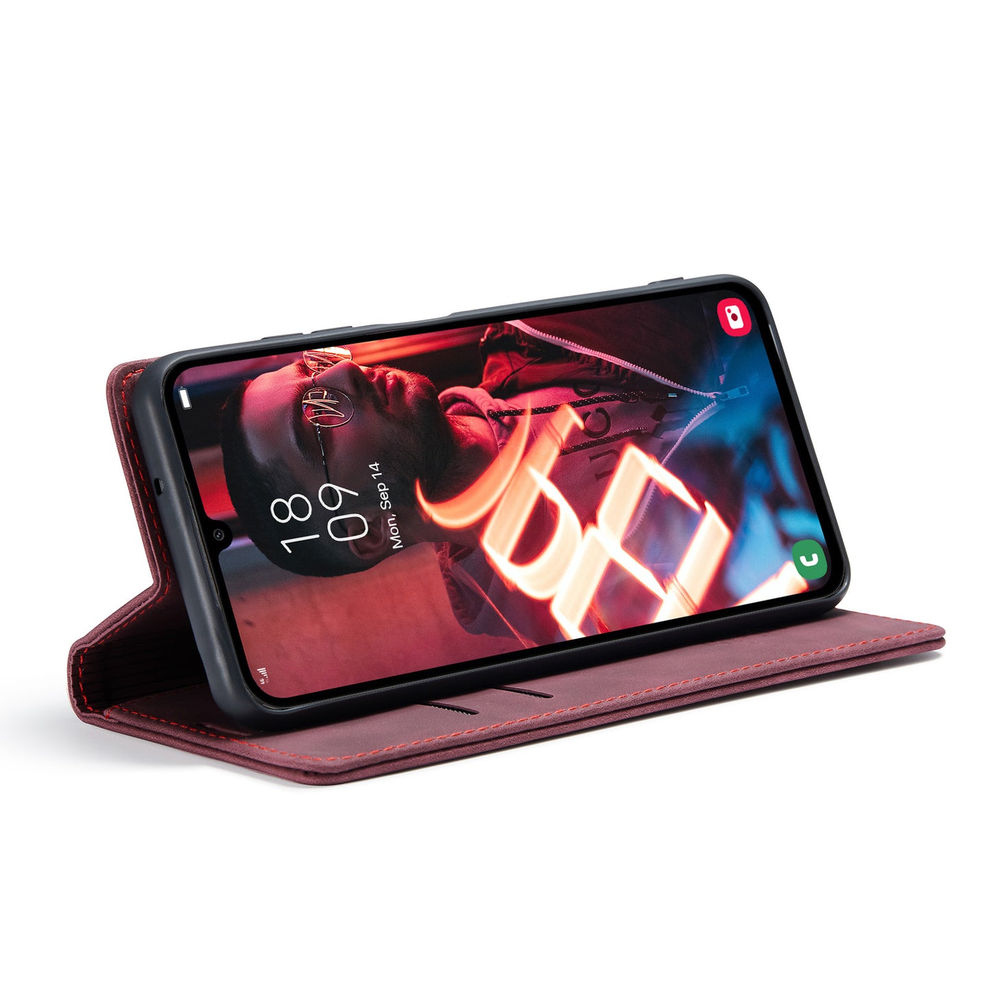 For Samsung Galaxy A16 5G / A16 4G Case CASEME 013 Series Card Holder Stand Leather Phone Cover - Red