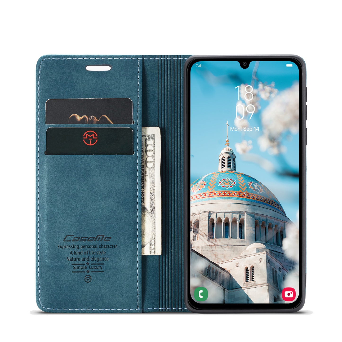 For Samsung Galaxy A16 5G / A16 4G Case CASEME 013 Series Card Holder Stand Leather Phone Cover - Blue