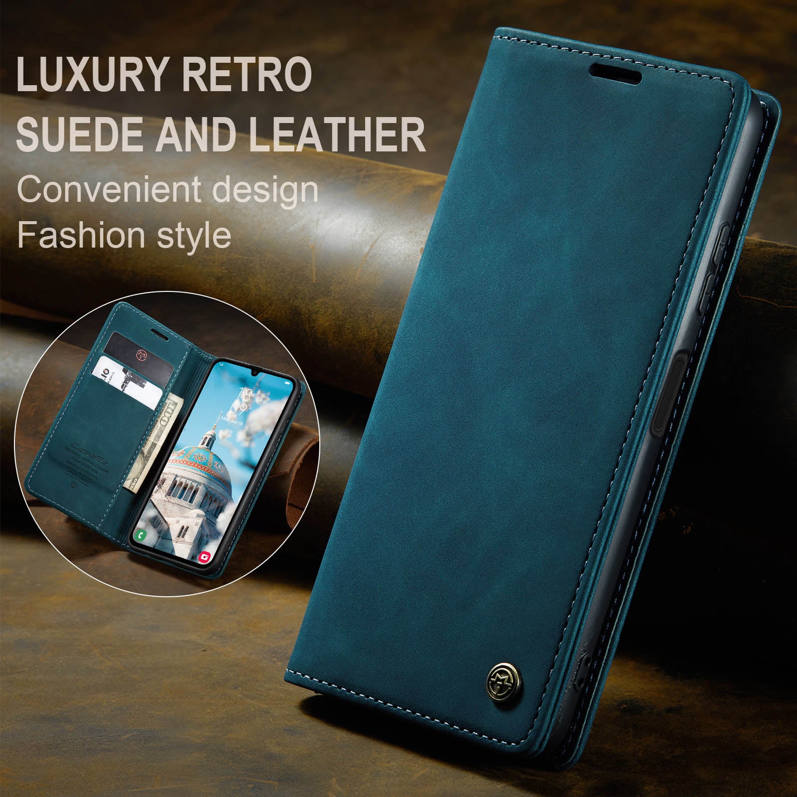 For Samsung Galaxy A16 5G / A16 4G Case CASEME 013 Series Card Holder Stand Leather Phone Cover - Blue