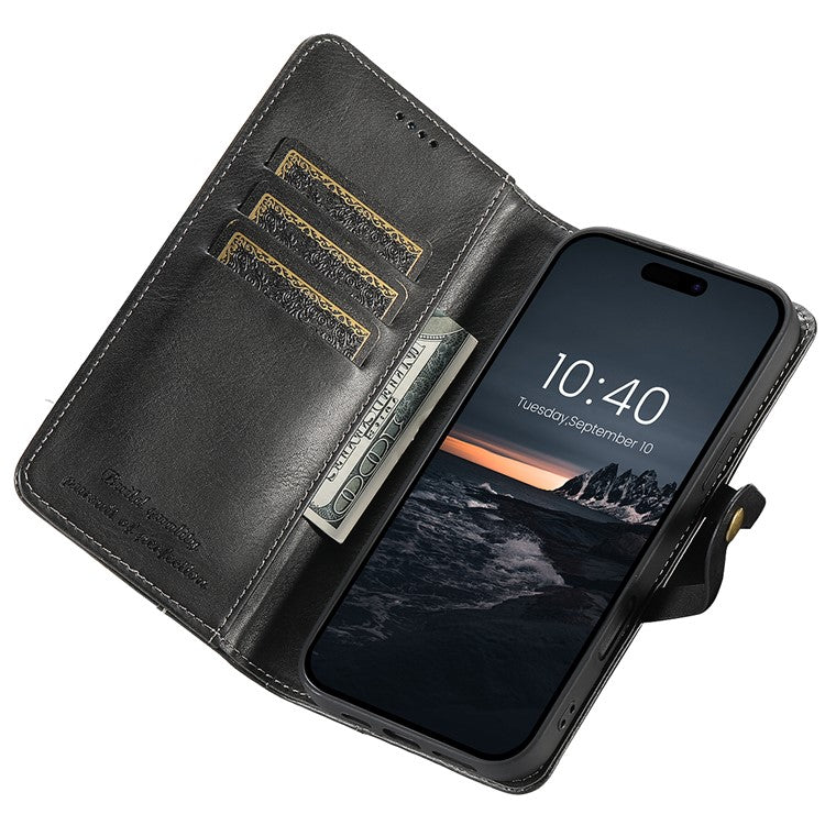 SUTENI Q03 Series for iPhone 16 Case Wavy Texture PU Leather Phone Wallet Cover - Black
