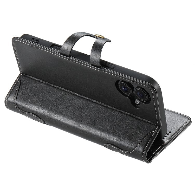 SUTENI Q03 Series for iPhone 16 Case Wavy Texture PU Leather Phone Wallet Cover - Black