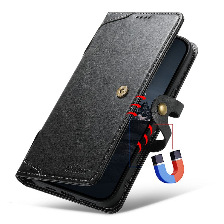 SUTENI Q03 Series for iPhone 16 Case Wavy Texture PU Leather Phone Wallet Cover - Black