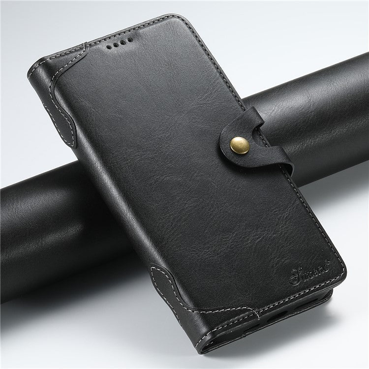 SUTENI Q03 Series for iPhone 16 Case Wavy Texture PU Leather Phone Wallet Cover - Black