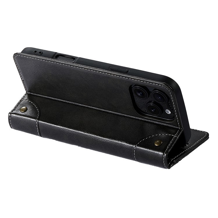 SUTENI For iPhone 16 Pro Case PU Leather Stand Wallet Phone Cover - Black