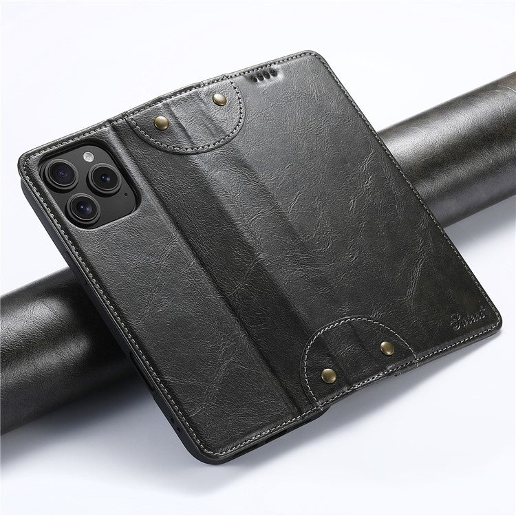 SUTENI For iPhone 16 Pro Case PU Leather Stand Wallet Phone Cover - Black