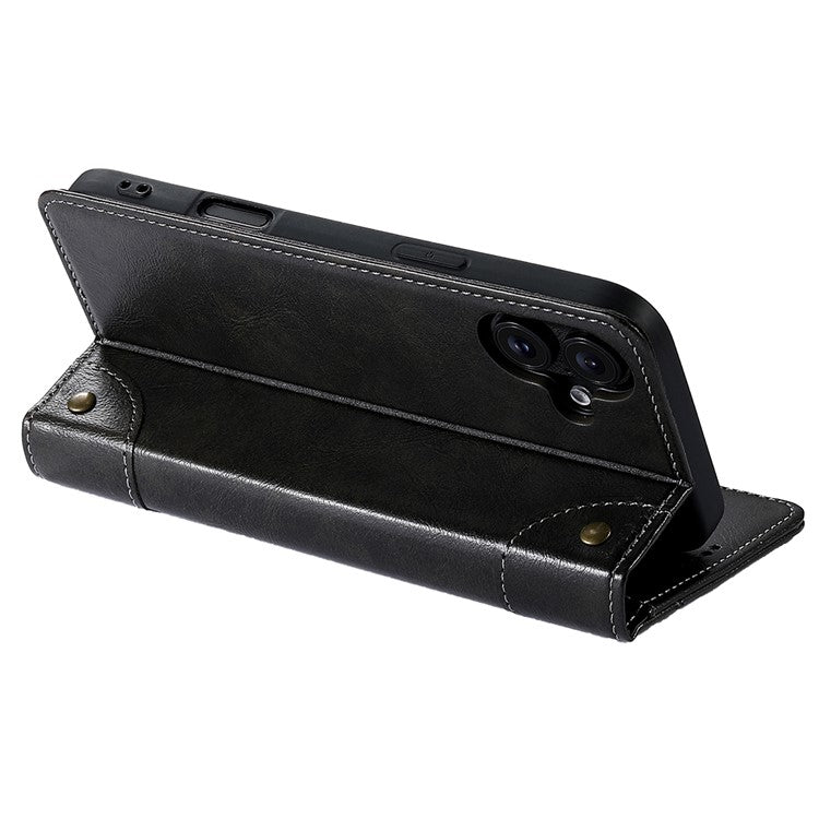 SUTENI For iPhone 16 Case PU Leather Stand Wallet Phone Cover - Black