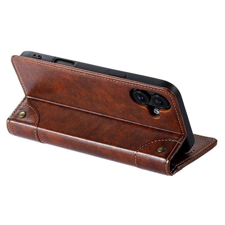 SUTENI For iPhone 16 Case PU Leather Stand Wallet Phone Cover - Khaki