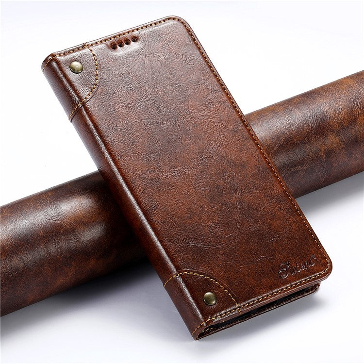 SUTENI For iPhone 16 Case PU Leather Stand Wallet Phone Cover - Khaki