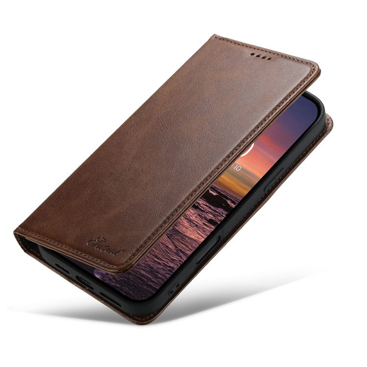 SUTENI For iPhone 16 Pro Case PU Leather Wallet Stand Magnetic Closing Phone Cover - Brown