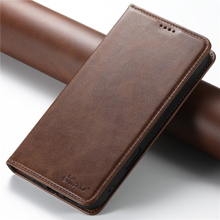 SUTENI For iPhone 16 Pro Case PU Leather Wallet Stand Magnetic Closing Phone Cover - Brown