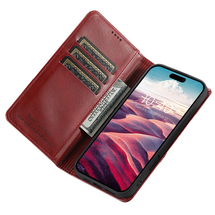 SUTENI For iPhone 16 Case PU Leather Wallet Stand Magnetic Closing Phone Cover - Red