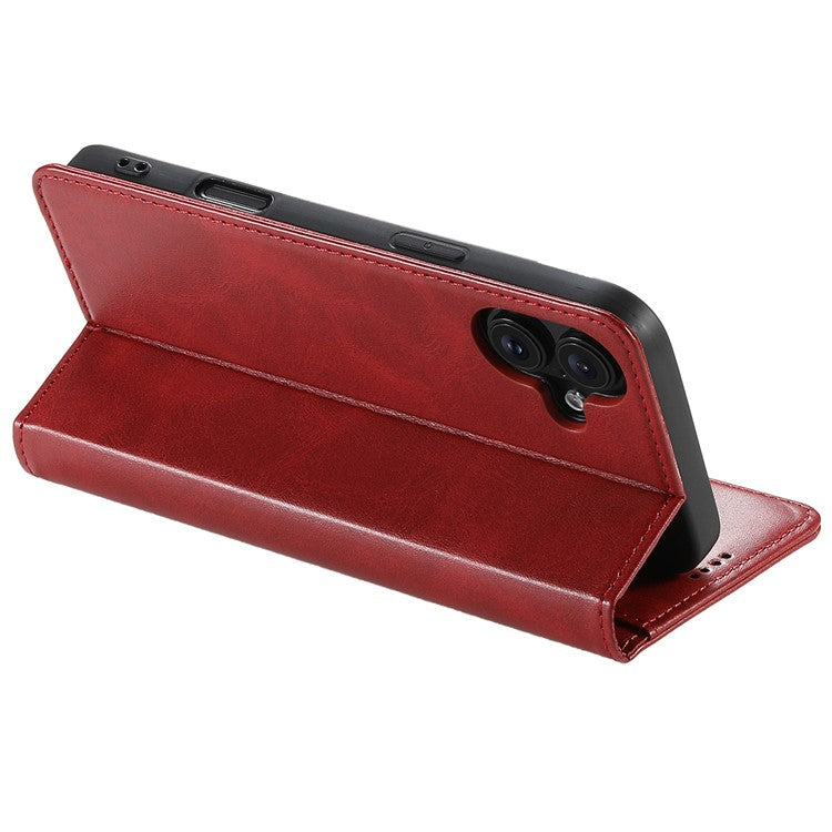 SUTENI For iPhone 16 Case PU Leather Wallet Stand Magnetic Closing Phone Cover - Red