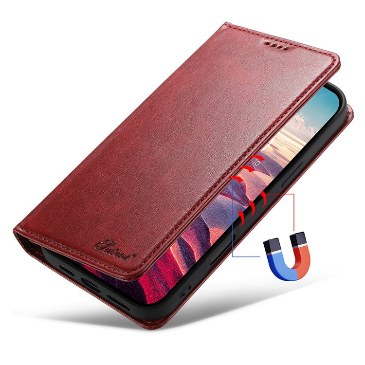 SUTENI For iPhone 16 Case PU Leather Wallet Stand Magnetic Closing Phone Cover - Red