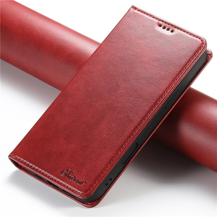 SUTENI For iPhone 16 Case PU Leather Wallet Stand Magnetic Closing Phone Cover - Red