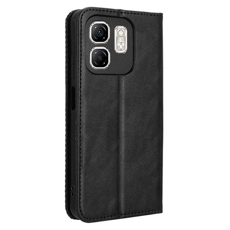 For Infinix Hot 50i 4G X6531 / Smart 9 4G X6532 Leather Case Wallet Stand Retro Texture Phone Cover - Black
