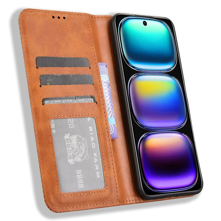 For Infinix Hot 50i 4G X6531 / Smart 9 4G X6532 Leather Case Wallet Stand Retro Texture Phone Cover - Brown