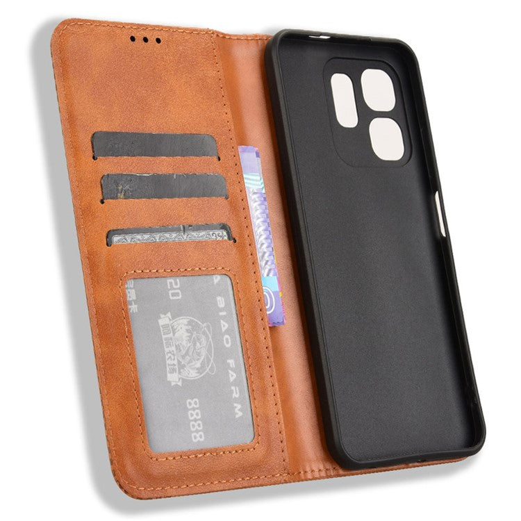 For Infinix Hot 50i 4G X6531 / Smart 9 4G X6532 Leather Case Wallet Stand Retro Texture Phone Cover - Brown