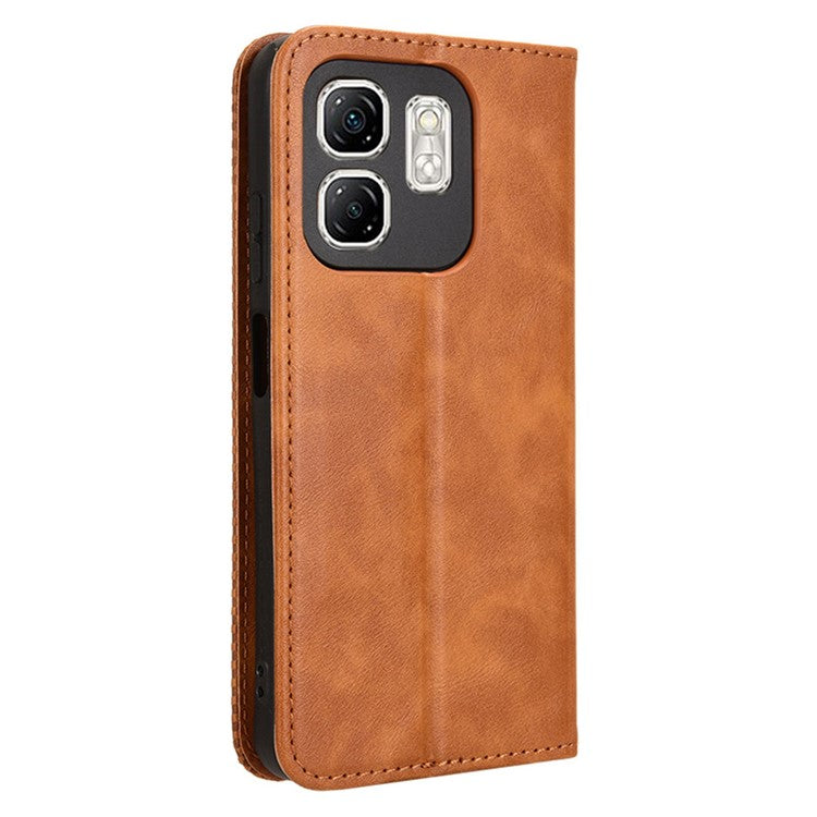 For Infinix Hot 50i 4G X6531 / Smart 9 4G X6532 Leather Case Wallet Stand Retro Texture Phone Cover - Brown