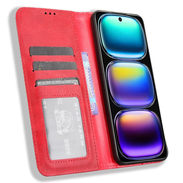 For Infinix Hot 50i 4G X6531 / Smart 9 4G X6532 Leather Case Wallet Stand Retro Texture Phone Cover - Red