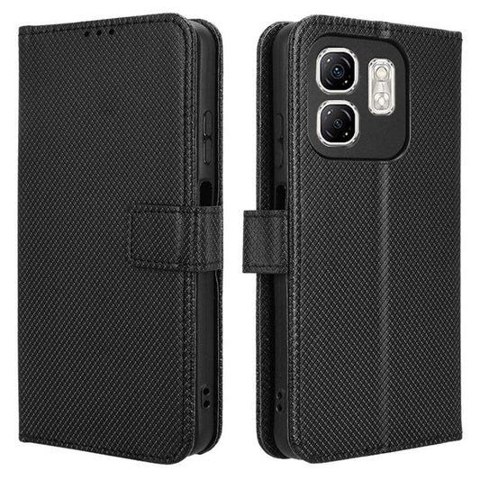For Infinix Hot 50i 4G X6531 / Smart 9 4G X6532 Case PU Leather Diamond Texture Wallet Phone Cover - Black
