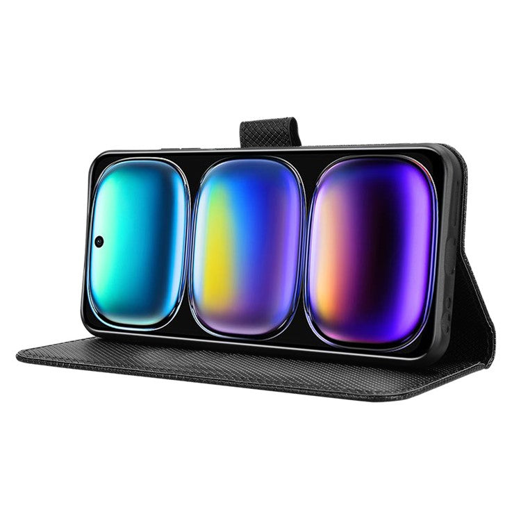 For Infinix Hot 50i 4G X6531 / Smart 9 4G X6532 Case PU Leather Diamond Texture Wallet Phone Cover - Black