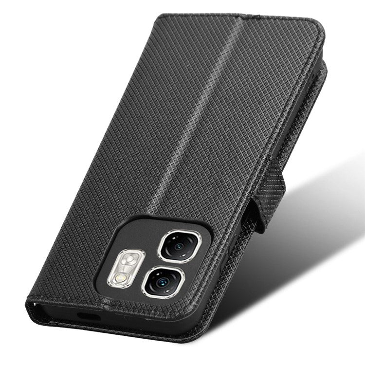 For Infinix Hot 50i 4G X6531 / Smart 9 4G X6532 Case PU Leather Diamond Texture Wallet Phone Cover - Black