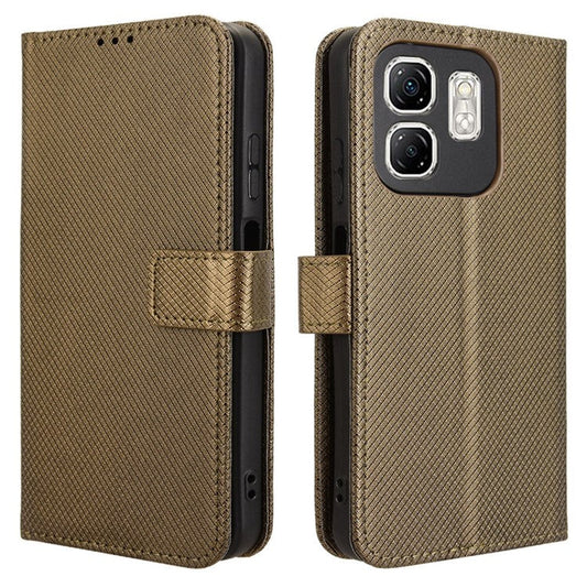 For Infinix Hot 50i 4G X6531 / Smart 9 4G X6532 Case PU Leather Diamond Texture Wallet Phone Cover - Brown