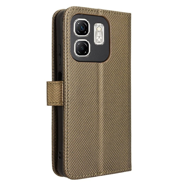 For Infinix Hot 50i 4G X6531 / Smart 9 4G X6532 Case PU Leather Diamond Texture Wallet Phone Cover - Brown