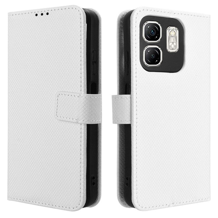 For Infinix Hot 50i 4G X6531 / Smart 9 4G X6532 Case PU Leather Diamond Texture Wallet Phone Cover - White