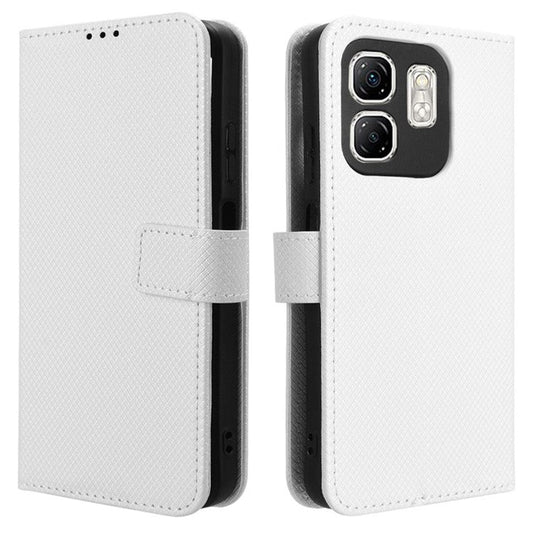 For Infinix Hot 50i 4G X6531 / Smart 9 4G X6532 Case PU Leather Diamond Texture Wallet Phone Cover - White