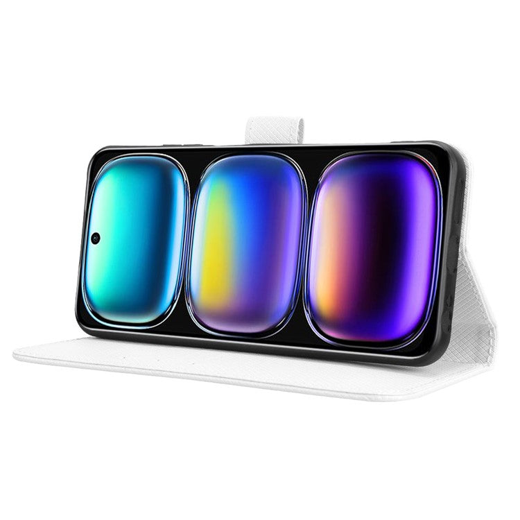 For Infinix Hot 50i 4G X6531 / Smart 9 4G X6532 Case PU Leather Diamond Texture Wallet Phone Cover - White